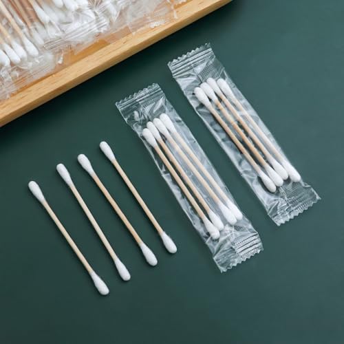 1000 Pack Cotton Swabs, Individually Wrapped Cotton Swab, Individually Wrapped Double Tipped Wooden Sticks for Ear, Make-up(4pcs per Bag, 1000 Bags, Double Round End)