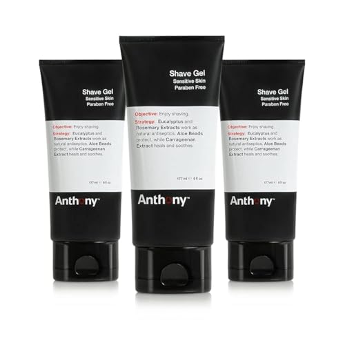 Anthony Shave Gel for Sensitive Skin ? Non-Foaming, Soothing Shaving Cream for Men and Women. With Aloe Vera Beads, Eucalyptus, Rosemary and Carrageenan Extract - 6 Fl Oz (3 Pack)