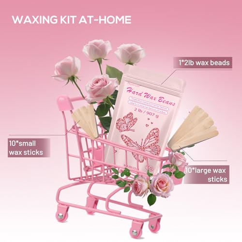 2lbs Wax Beads Includes 20 Sticks,Hard Wax Beads for Hair Removal and Sensitive Skin Friendly, Large Hard Wax for Brazilian, Bikini, Armpits, Face & Body At-Home Waxing, Rose