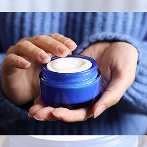 Lil Ray 1 oz Round Cobalt Blue Glass Jar with Inner Liners and Gold Lid (24pcs)