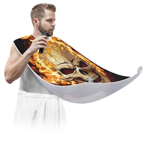 Fire Sugar Skull Beard Bib Apron,Beard Hair Catcher,Non-Stick Beard Shave Cape,Shaving Trimming Non-Stick Waterproof Grooming Gifts for Dad Men Him Boyfriend