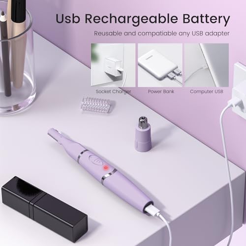 Ear and Nose Hair Trimmer for Women, 2025 Professional Painless 2 in 1 USB Rechargeable Eyebrow & Facial Hair Trimmer, Precision Tool with Powerful Motor and Dual-Edge Blades, IPX7 Waterproof