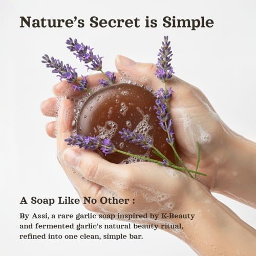 ASSI'S K-BEAUTI Natural Soap with Garlic Enzyme, Deep Cleansing, Face Wash for Radiant Looking Skin, Korean Skincare, Botanical Soap Bar for Face Made in Korea, 3.5 oz