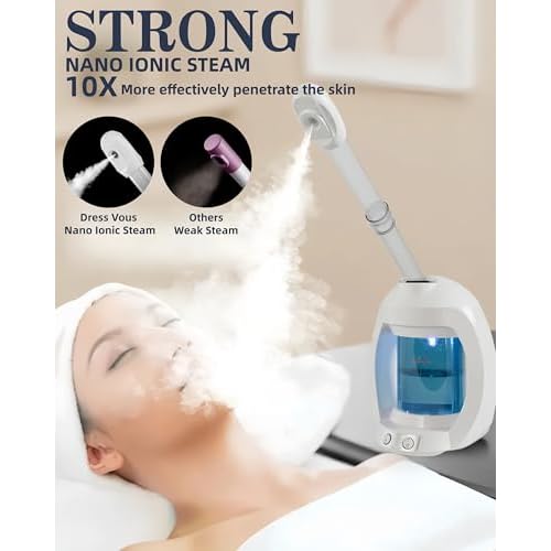 Facial Steamer, Face Steamer for Esthetician and Nano Ionic Portable Ozone Hair Steamer, Professional Facial Steamer for Home Facial Spa(White)