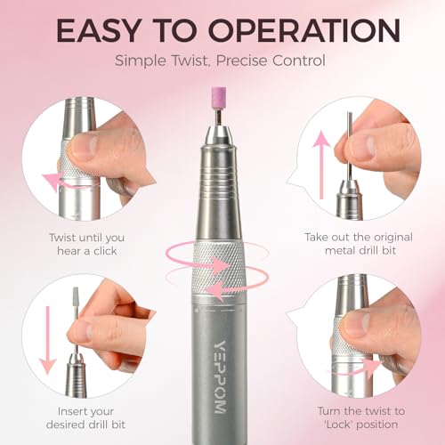 Electric Nail Drill Professional with Ultra-Quiet Coreless Motor, 35000 RPM Cordless Nail File Kit for Acrylic Gel Nails, Low Vibration & Heat, Portable E-File for Home & Salon (Pink)