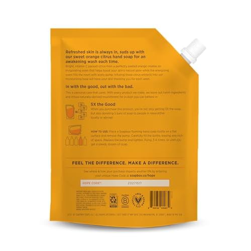 Soapbox Foaming Hand Soap Refill, Sweet Orange Citrus, Gentle & Moisturizing Foaming Hand Wash for Kitchen and Bathroom, Vegan & Cruelty Free, 64oz Half Gallon Refill, Pack of 1