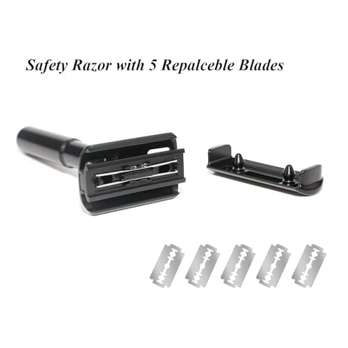 Adjustable Safety Razor Shaving Kit 4PCS | Double Edge Razor | Synthetic Shaving Brush | Stainless Steel Shaving Soap Bowl | Shave Soap | Include 5pcs Razor Blades.