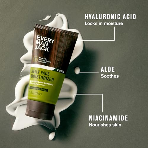 Every Man Jack Daily Face Lotion for Men - Deeply Moisturize and Revive Dry, Tired Skin with Hyaluronic Acid, Aloe Vera and Niacinamide - 2.5 oz Men¡¯s Face Lotion (2 Pack)