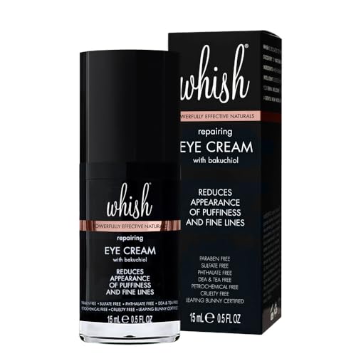 Whish Repairing Eye Cream - Reduces Puffiness & Appearance of Fine Lines, Reduces the Appearance of Bags & Dark Circles, Has Gentle All Natural Retinol Replacement, Backuchiol - .5 fl oz