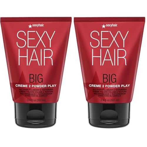 SexyHair Big Creme 2 Powder Play All Over Volumizer and Texturizer,3.4 Oz | Up to 100% More Volume | Creme to Powder Formula-| All Hair Types,(Pack of 2)