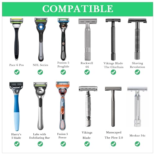 Linkidea Stainless Steel Razor Stand, Shaving Holder Weighted Acrylic Base, Compatible with Gillette ProGlide Power, Merkur 23C, Schick Hydro Sensitive (Silver)