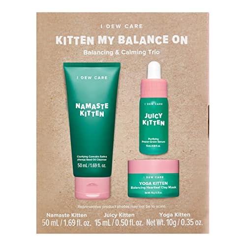 I Dew Care Skin Care Set - Kitten My Balance On + Skincare Set - Vitamin To Glow Pack | Illuminating Vitamin C Trio with Niacinamide, Travel Size, Cream, Lip Mask, Serum Bundle