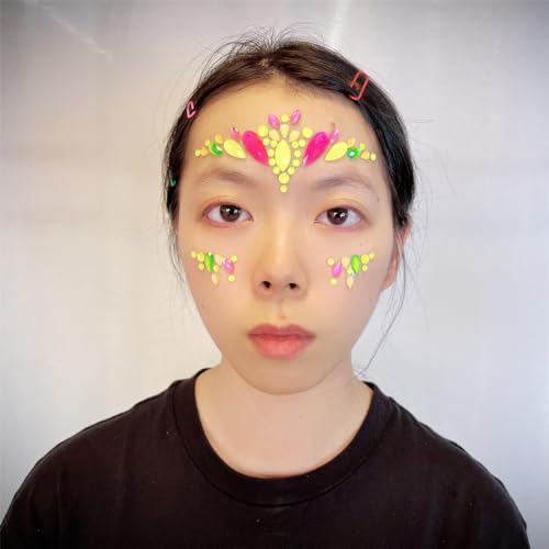 Topz Neon Face Jewels Face Gems Sticker Christmas Makeup Face Tattoos Rainbow Crystal Eye Gems Sticker Body Glitter Fluorescent Rhinestone sticker Body Gems Temporary Tattoo