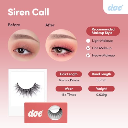 Siren Call (formally UWU) - Reusable 15 Wears, Fluffy Looking Vegan False Lashes, Handmade from Korean Silk. Lightweight Cruelty Free Eyelash with Volume - 1 Pair
