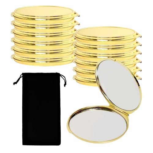 12 Pcs Portable Folding Compact Mirror Bulk with Storage Bag Mini Double Sided Makeup Mirror with 1X and 2X Magnification for Women Bridesmaid Travel Gifts (Gold)