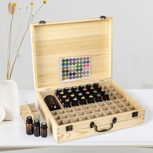 Essential Oil 80 Slots Storage Box Wooden Essential Oils Display Organizer Stand Holder for 15 ml Bottles Nail Polish Collection.