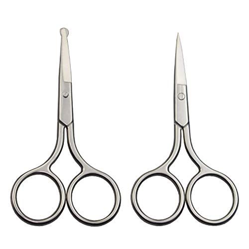 Eyebrow and Nose Hair Scissors, 3.5¡± Stainless Steel Professional Facial Hair Beard Eyelashes Ear Hairs and Moustache Scissors Trimmer 2 Pieces
