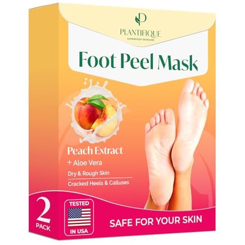 PLANTIFIQUE Foot Peeling Mask 2 Pack - Peach and Korean Skincare Clay Mask ? Hydrating Mud Mask with Avocado & Superfoods