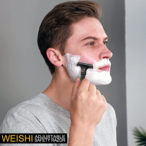 WEISHI Butterfly Open Double Edge Safety Razor Nostalgic Adjustable Matte Black