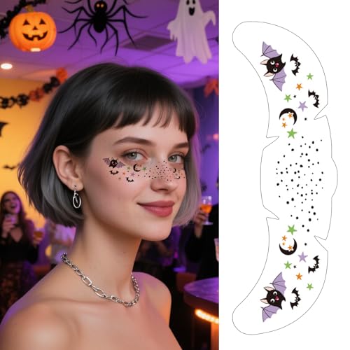 Halloween Glitter Freckles,8 Pcs Waterproof Makeup Patches Shimmer Freckle Set Temporary Tattoos for Women Parties,Cosplay,Daily Use