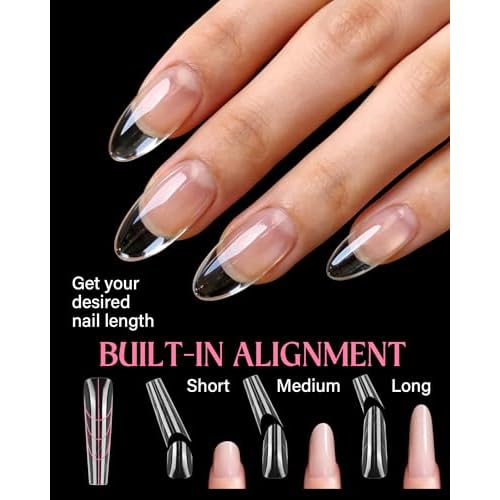 Sandwich Nail Dual Form Kit - 360 PCS Coffin & Almond Dual Forms for Nail Extensions, 15 Sizes, Reusable Plastic Forms for Polygel, Acrylic, Builder Gel - Perfect for DIY & Salon Use