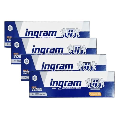 Lather Shave Cool Ingram Shaving Cream Tube 60g Glycerin Coconut Oil Made In Egypt (4 Pack = 8.47 oz / 240 gm)