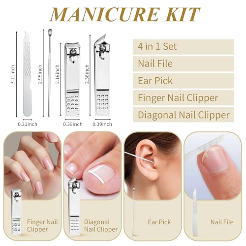 50 Sets Nail Clipper Set Bulk, 4-in-1 Stainless Steel Travel Nail Care Kit, Individually Wrapped Manicure Nail Kits with Case for Adults, Home, Hotel, Personal Care & Events£¨Black£©