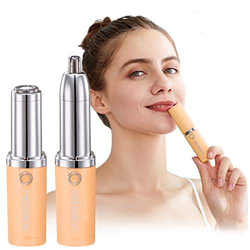 Nose Hair Trimmer for Women and Men,2 in 1 Facial Hair Remover,Electric Face Shaver Razor for Nose Ear Eyebrow Peach Fuzz Lips Chin,DermaplaningTool,Facial Hair Removal,Orange/uhy6