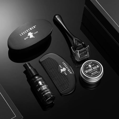 LOVERY Beard Growth Kit - Gifts for Men - Self Care Kit with Beard Serum, Beard Balm, Comb, Beard Brush & More ? Mens Gifts for Him, Boyfriend, Husband, Dad - Enhanced Beard Kit - Birthday Gifts