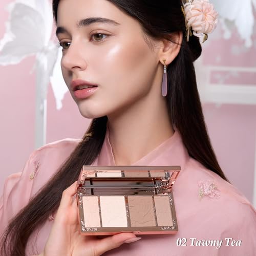 Flower Knows Butterfly Cloud Collar Embossed Highlight & Contour Palette,Sculpting Highlighter Contouring Palette,Buildable Powder for Defining,Soft Blendable Formula,0.56 Oz(02 Tawny Tea)