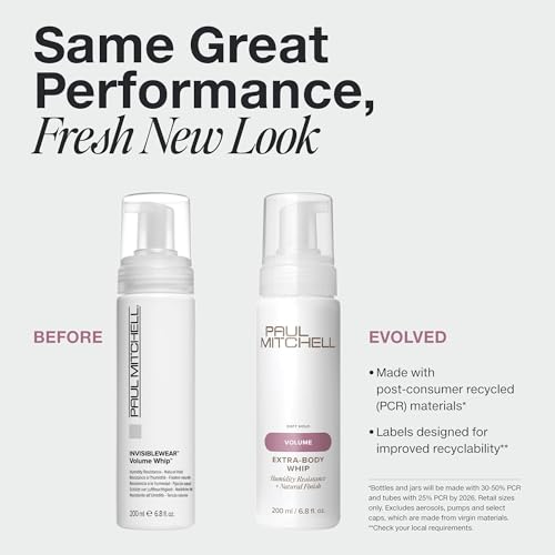 Paul Mitchell Invisiblewear Extra-Body Whip Conditioning Mousse, Humidity Resistance, Natural Finish, For Fine Hair, 6.8 fl. oz