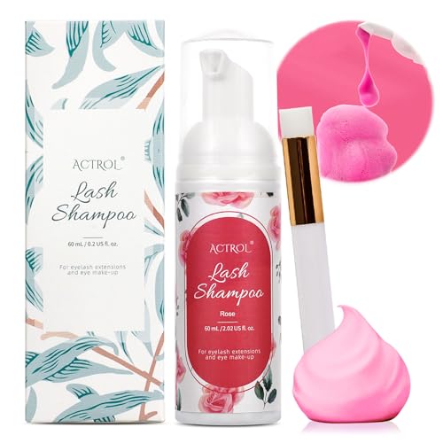 Eyelash Extension Cleanser 60ML Colored Red Rose Lash Extension Shampoo Professional Eyelid Foaming Cleanser Paraben & Sulfate Free Non-lrritating with Salon and Home Care