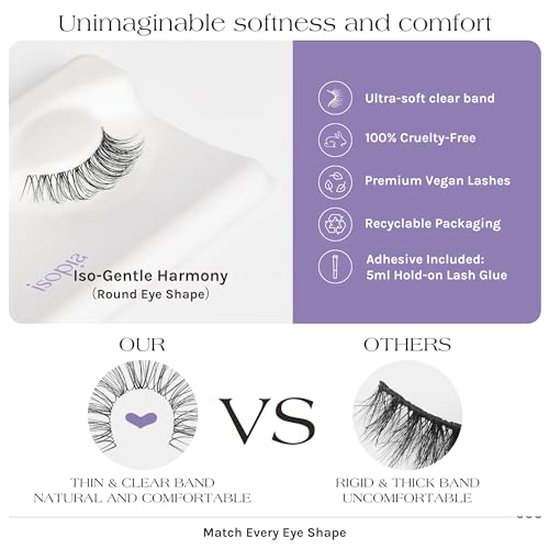 ISOPIA False Eyelashes, Ultra Soft Clear Band Lashes Wispy, Reusable Strip Lashes, Natural Lashes 1s Wearing Starter Friendly Kit (HARMONY)