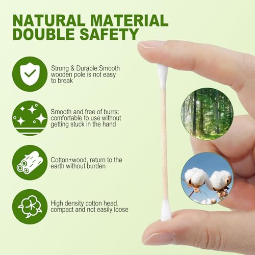 Cotton Swabs with Wooden Stick Double Round Buds,Cotton Swabs Bulk Travel Size Ear Swabs for Ears Makeup Household Cleaning Arts Crafts Pet Care (1 Count (Pack of 5000))