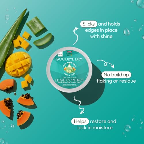 ORS Olive Oil Goodbye Dry Mega Moisture Edge Control Extra Firm Gel with Aloe, Mango & Papaya, Hydration & Nourishing 2.25 Ounces (Pack of 2)