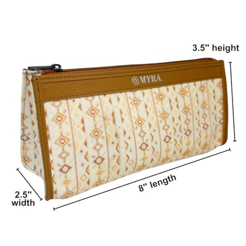 Myra Bag Pouch for Women - Southwestern Aztec Canvas Cosmetic Makeup Bag for Travel - Ivory