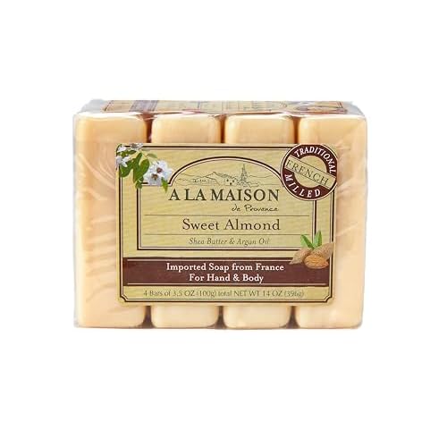 A LA MAISON Sweet Almond Bar Soap - Triple French Milled Natural Moisturizing Hand Soap Bar (4 Bars of Soap, 3.5 oz)