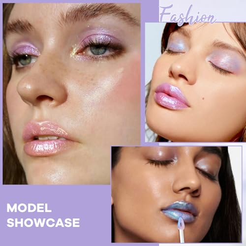 Holographic Chameleon Pink Purple Glitter Lip Gloss, Moisturizing Diamond Shimmer Liquid Lipstick, Long Wear Sparkle Smooth Lip Glaze for Women, High Shine Iridescent Lip Color for Glassy Lip