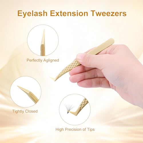 NAGARAKU Precision Fiber Tip Tweezer for Eyelash Extensions Diamond Grip Anti-Static Anti-Slip Premium Stainless Steel Pointed Volume Eyelashes Boot Tweezers Supplies with Box(L Typ Tweezers AG-09)