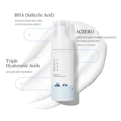 ROUND LAB 1025 Dokdo Bubble Foam Cleanser, Gentle Face Wash for Sensitive Skin, Low pH 5.5, Hydrating Korean Skincare, Soothing Panthenol & Deep Sea Water, Hypoallergenic, Fragrance-Free (5.07 Fl Oz)