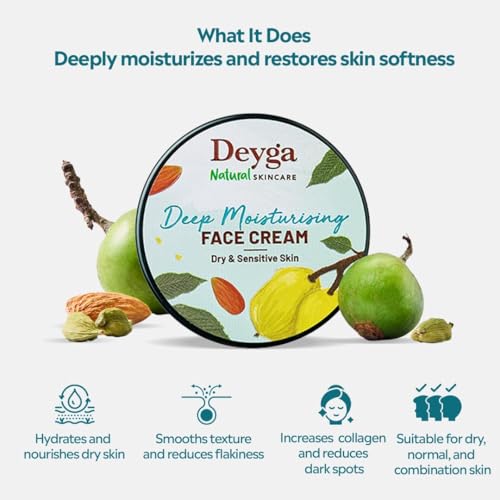 Deyga Deep Moisturising Face Cream ? Intensive Hydration for Dry & Sensitive Skin with Marula, Almond & Cardamom ? 30g