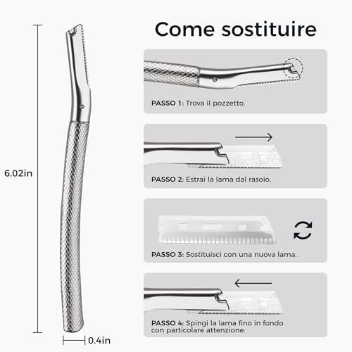 Silver Eyebrow Razor with 10 PCS replacement Blades