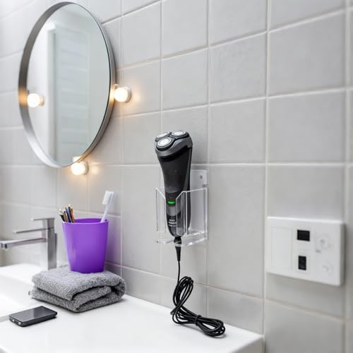 Electric Shaver Wall Stand for Bathroom, Acrylic barber Razor Holder ? Easy-to-Install Organizer for Men¡¯s/Women¡¯s Electric Shavers (Clear)