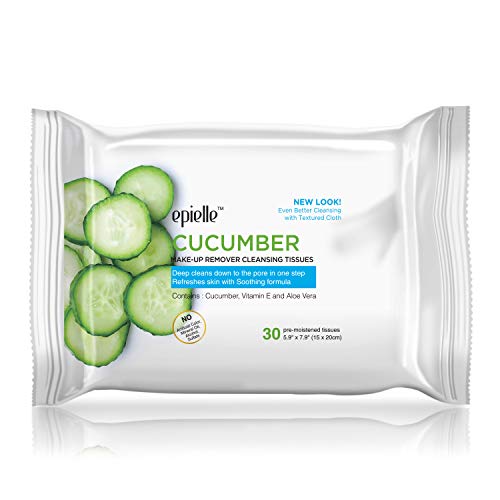 Epielle Cucumber Makeup Remover Wipes, Gentle Daily Facial Cleanser Towelettes, Remove Dirt, Oil & Waterproof Mascara, Stocking Stuffers, 30 Count (Pack of 6)