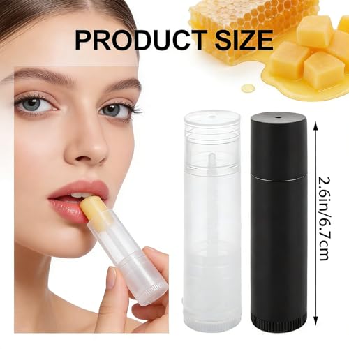 100 Pcs Empty Lip Balm Tubes Bulk Round with Caps, Twist-up Empty Plastic Chapstick Containers for DIY Lipstick Homemade, 5g, BPA Free, Clear and Black