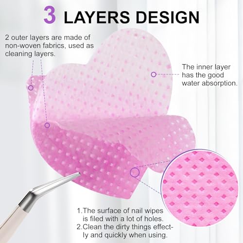 1080 Pieces of Cotton-Free Nail Cleaning Wipes, 1 Pull-Off Pump-Style Bottle, Suitable for Cleaning Nail Polish and Nail Glue, False Eyelash Extension Glue Cleaning Wipes (pink)
