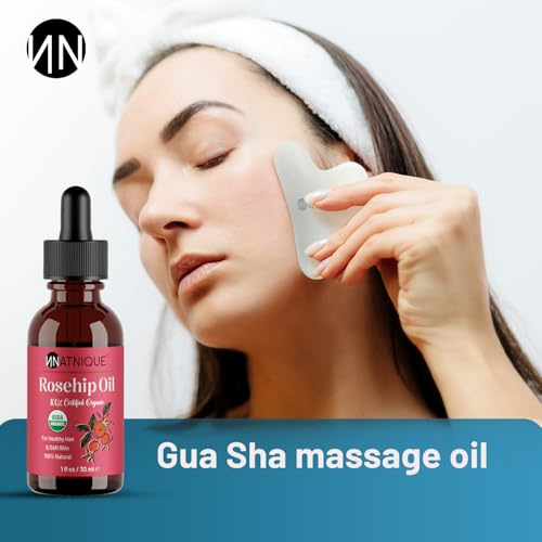 Natnique Organic Rosehip Seed Oil, 1 oz ? USDA Certified Cold-Pressed Moisturizer for Face, Skin & Hair ? Natural Hydrating Serum for Wrinkles & Fine Lines ? Ideal for Gua Sha Massage & Radiant Glow