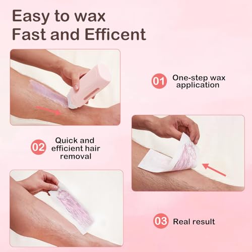 Roll On Wax Kit, Wax Roller Kit - Waxing Kit for Women & Men with 2 Honey Wax Refills & 50 Wax Strips, Home Hair Removal for Body and Legs, Easy Painless & Smooth