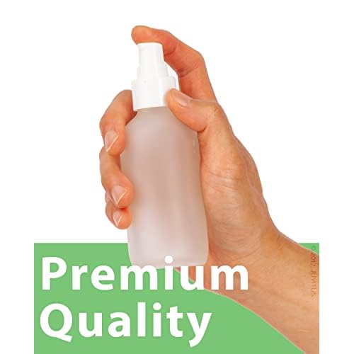 JUVITUS 4 oz / 120 ml Frosted Clear Glass Boston Round Bottle with White Treatment Pump BPA Free Refillable Empty Storage Containers (6 Pack)