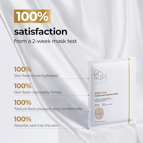 BOM COSMETICS Power Gold Ampoule Mask 0.88 oz, Peptide & Gold Sheet Mask for Hydration, Nourishment, Glow Skin ? High-Concentration Ampoule Essence, Moisturizer Collagen Facial Sheet, Korean Skin Care
